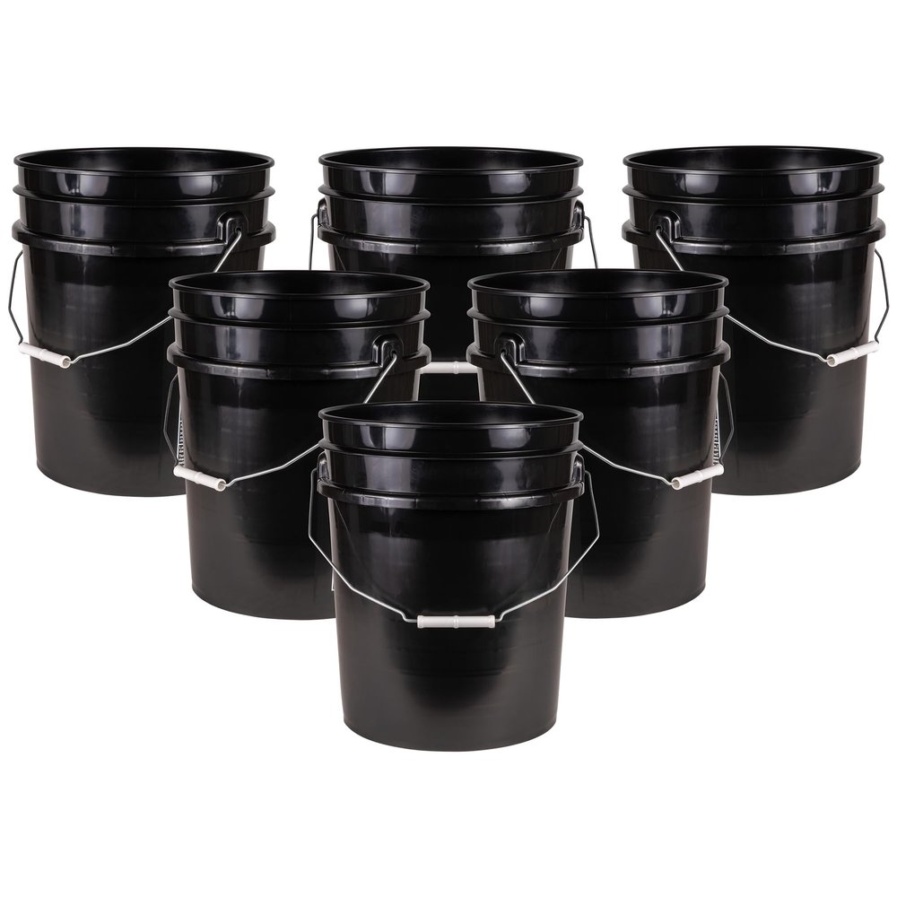 ATERET 5 Gallon Bucket - Durable 90 Mil All Purpose Pail - Black Bucket - Food Grade - BPA Free Plastic (6 Pack)