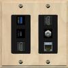 RiteAV USB 3 USB C 2 HDMI Coax Cat7 Wall Plate - 2 Gang [Wood/Black] view 1
