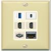RiteAV USB 3 USB C 2 HDMI Coax Cat7 Wall Plate - 1 Gang [Ivory/Light-Almond] view 1