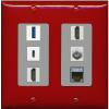 RiteAV USB 3 USB C 2 HDMI Coax Cat7 Wall Plate - 2 Gang [Red/Gray] view 1
