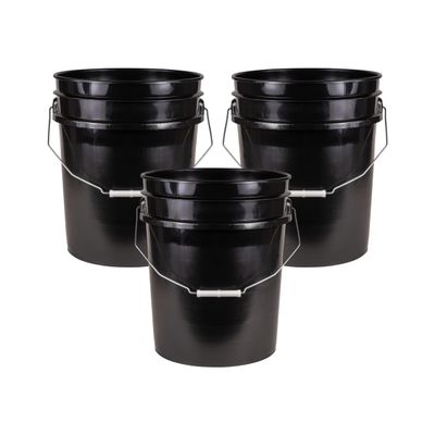 ATERET 5 Gallon Bucket - Durable 90 Mil All Purpose Pail - Black Bucket - Food Grade - BPA Free Plastic (3 Pack)