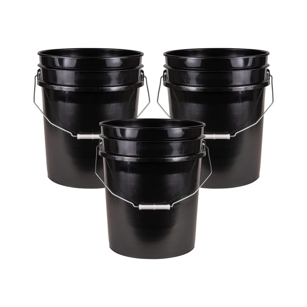 ATERET 5 Gallon Bucket - Durable 90 Mil All Purpose Pail - Black Bucket - Food Grade - BPA Free Plastic (3 Pack)