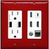 RiteAV USB 3 USB C 2 HDMI Coax Cat7 Wall Plate - USB Charger Outlet [Red/White] view 1