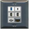 RiteAV USB 3 USB C 2 HDMI Coax Cat7 Wall Plate - 1 Gang [Stainless/Gray] view 1