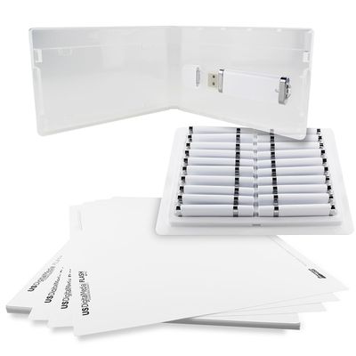 Mini Flash Pac USB Flash Drive Case Super Clear, Printable Cover Insert, & Compatible White 1GB USB - 25 Pack