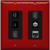 RiteAV USB 3 USB C 2 HDMI Coax Cat7 Wall Plate - 2 Gang [Red/Black] view 1