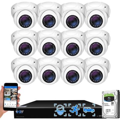 GW Security 16 Channel 4K NVR 5MP PoE IP Surveillance Security Camera System with 12 Super HD 1920P 30FPS Real-Time Waterproof Microphone PoE Security AI Dome Cameras, Face/Human/Vehicle AI Detection