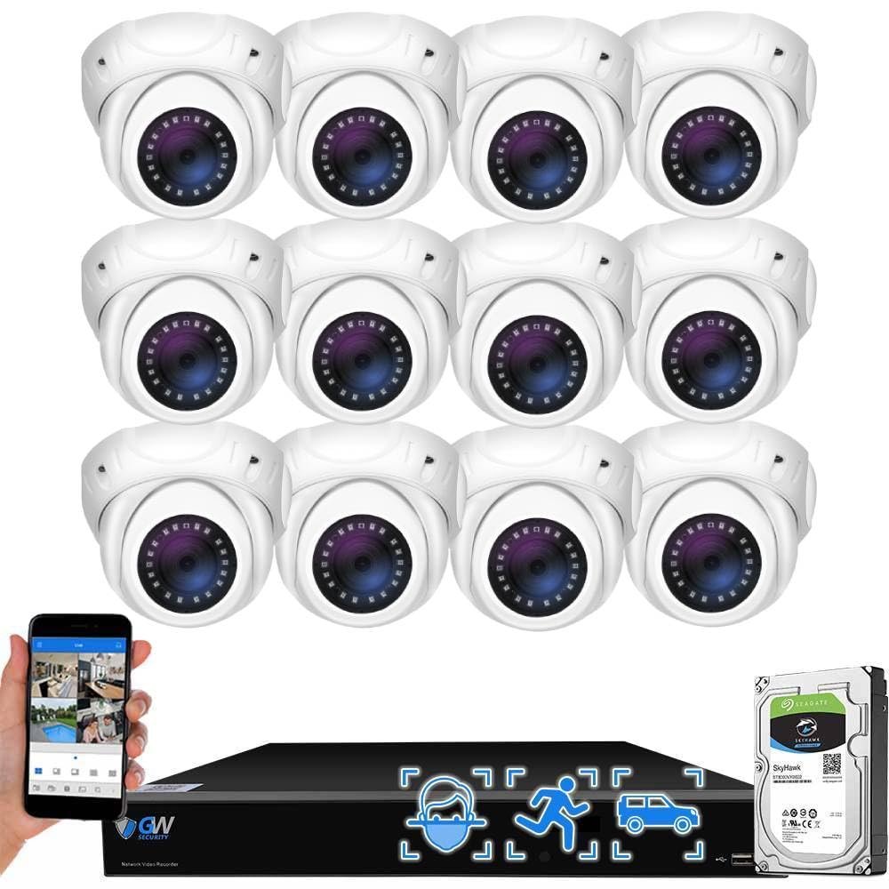 GW Security 16 Channel 4K NVR 5MP PoE IP Surveillance Security Camera System with 12 Super HD 1920P 30FPS Real-Time Waterproof Microphone PoE Security AI Dome Cameras, Face/Human/Vehicle AI Detection