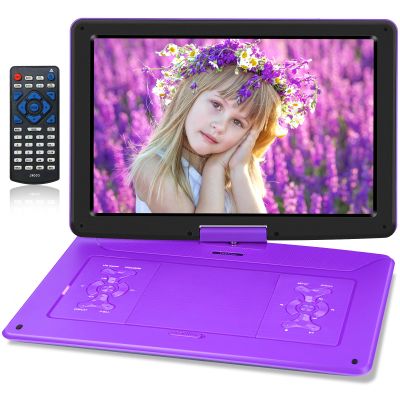 YOOHOO 17.9'' Portable DVD Player with 15.6" Large Swivel Screen, DVD Player Portable with 6 Hours Battery, Car Charger, Last Memory, Support USB/SD Card/Sync TV, Region Free, Purple