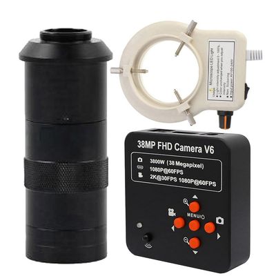 38MP USB HDMI Camera 1080P Industry Video Microscope HD Camera & 100X C-Mount Lens Whit 56-LED Adjustable Ring Light