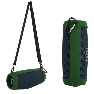 Silicone Case Cover for Charge 5 Bluetooth Speaker, Portable Travel Carrying Protective Sleeve Skin Case with Shoulder Strap and Carabiner (Green)