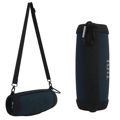 Silicone Case Cover for J.BL Charge 5 Bluetooth Speaker, Portable Travel Carrying Protective Sleeve Skin Case with Shoulder Strap and Carabiner (Black)
