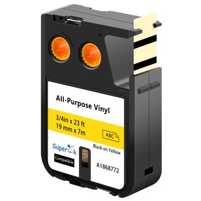 USUPERINK 50 Pack Compatible for Dymo Label Maker Tape Rhino 1868772 3/4'' 19mm x 7m Black on Yellow All-Purpose Vinyl Label Tape for XTL-300 XTL-500 Label Printer