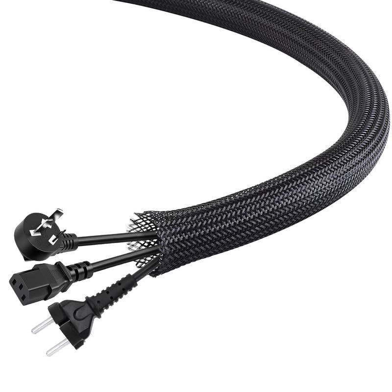 25Ft-1.25inch PET Expandable Braided Wire Sleeving,Wire Loom Cable Sleeve for TV,Computer,Home Theater,Automotive,Home Industrial,Electrical Wires,Chemical,Protect Cat from Chewing Cords,Black