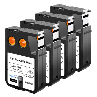 USUPERINK 4 Pack Compatible for Dymo Label Maker Tape Rhino 1868806 1/2'' 12mm x 5.5m Black on White Flexible Cable Wrap Nylon Label Tape for XTL-300 XTL-500 Label Printer