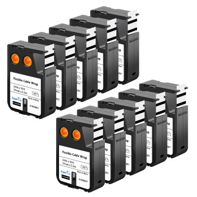 USUPERINK 10 Pack Compatible for Dymo Label Maker Tape Rhino 1868807 3/4'' 19mm x 5.5m Black on White Flexible Cable Wrap Nylon Label Tape for XTL-300 XTL-500 Label Printer