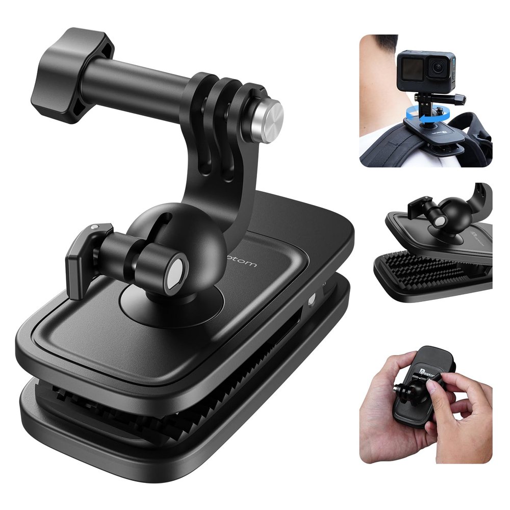 Backpack Clip 360 Swivel Mount for GoPro Insta360 Accessories, Bag Belt Shoulder Strap Holder Attachment for Go Pro Max Hero 12 11 10 9 8 7 6 5, Insta 360 X3 X4 Ace Pro, DJI Action 3 4 Osmo Pocket 3