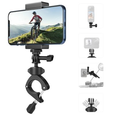 Adaptom Bike Mount Motorcycle Mounts Handlebar Clamp Holder Bicycle Dirt Bike Clip Attachment Mounting Accessories for GoPro Insta360 DJI Action Phones Accessory