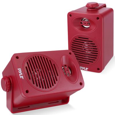 Pyle 200 Watt Bluetooth Indoor Outdoor Speakers Pair - Dual Waterproof 3.5 2-Way Full Range Speaker System w/ 1/2 High Compliance Polymer Tweeter | Home, Boat, Marine, Deck, Patio, Poolside (Red)