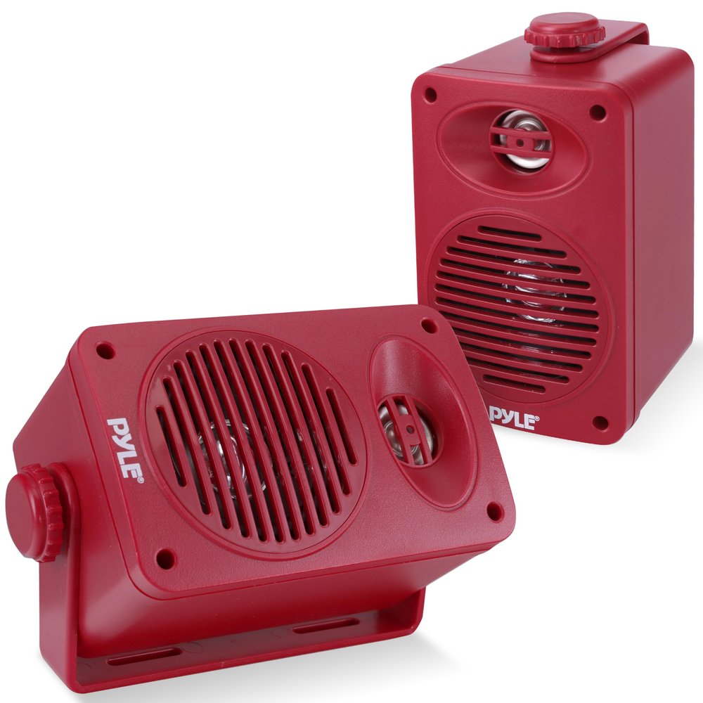 Pyle 200 Watt Bluetooth Indoor Outdoor Speakers Pair - Dual Waterproof 3.5 2-Way Full Range Speaker System w/ 1/2 High Compliance Polymer Tweeter | Home, Boat, Marine, Deck, Patio, Poolside (Red)