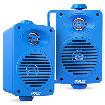 Pyle Wireless Bluetooth Speaker System, 3.5" 2-Way Indoor Outdoor Waterproof Speakers with Polymer Tweeter, Heavy Duty ABS, Quick Connect Terminals, Perfect for Deck, Patio, Poolside, Boats (Blue)