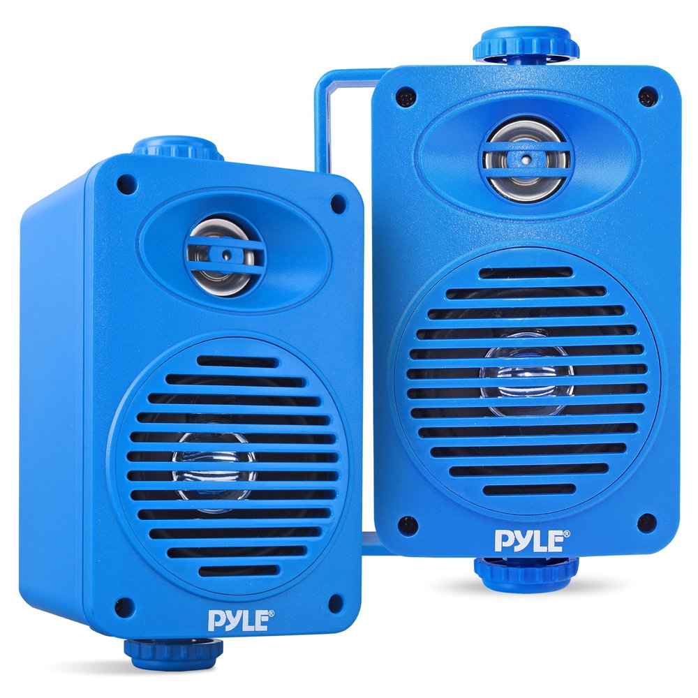 Pyle Wireless Bluetooth Speaker System, 3.5" 2-Way Indoor Outdoor Waterproof Speakers with Polymer Tweeter, Heavy Duty ABS, Quick Connect Terminals, Perfect for Deck, Patio, Poolside, Boats (Blue)