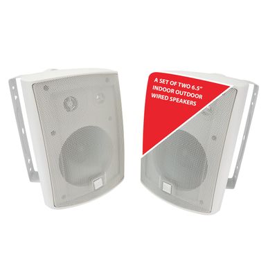Dual Electronics LU63PW 6.5" 3-Way High Performance Outdoor Indoor Wired Speakers | Effortless Set Up | Home, Pool, Patio, Garage Use | Weather Resistant | Expansive Stereo Sound Coverage | White