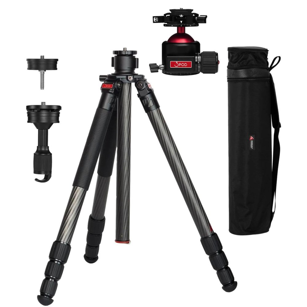 3Pod Everest T5 Carbon Fiber Tripod with H4 Ball Head and Arca-Type Quick Release  4-Section, Lightweight, Durable, Adjustable Height for Photography, Videography, and Travel