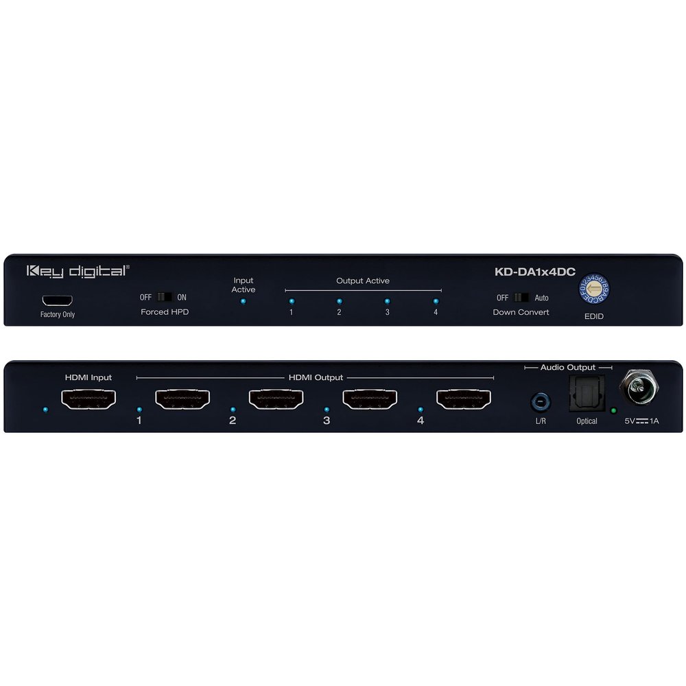 Key Digital KD-DA1X4DC 4K 18G 4 Output HDMI Splitter Distribution Amp