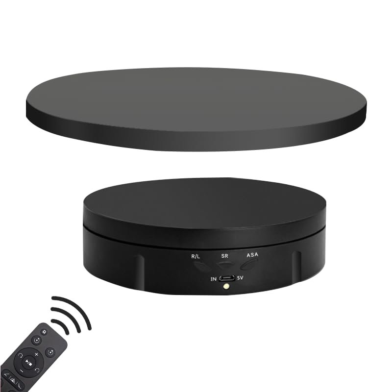 fotoconic 5.9in-8.66in Rotating Display Turntable with Remote Control Speed and Direction for Photography Crafts Jewelry Toy Collectible Display (Black)