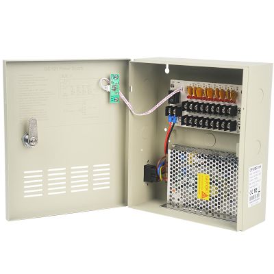 ENS UL Listed CCTV Distributed Power Supply Box for Security Camera - 9Ports 10A 12V DC Output - PTC Fuse- Regulated and Filtered - Surge Protected - Key Lock - Designed for Surveillance DVR System