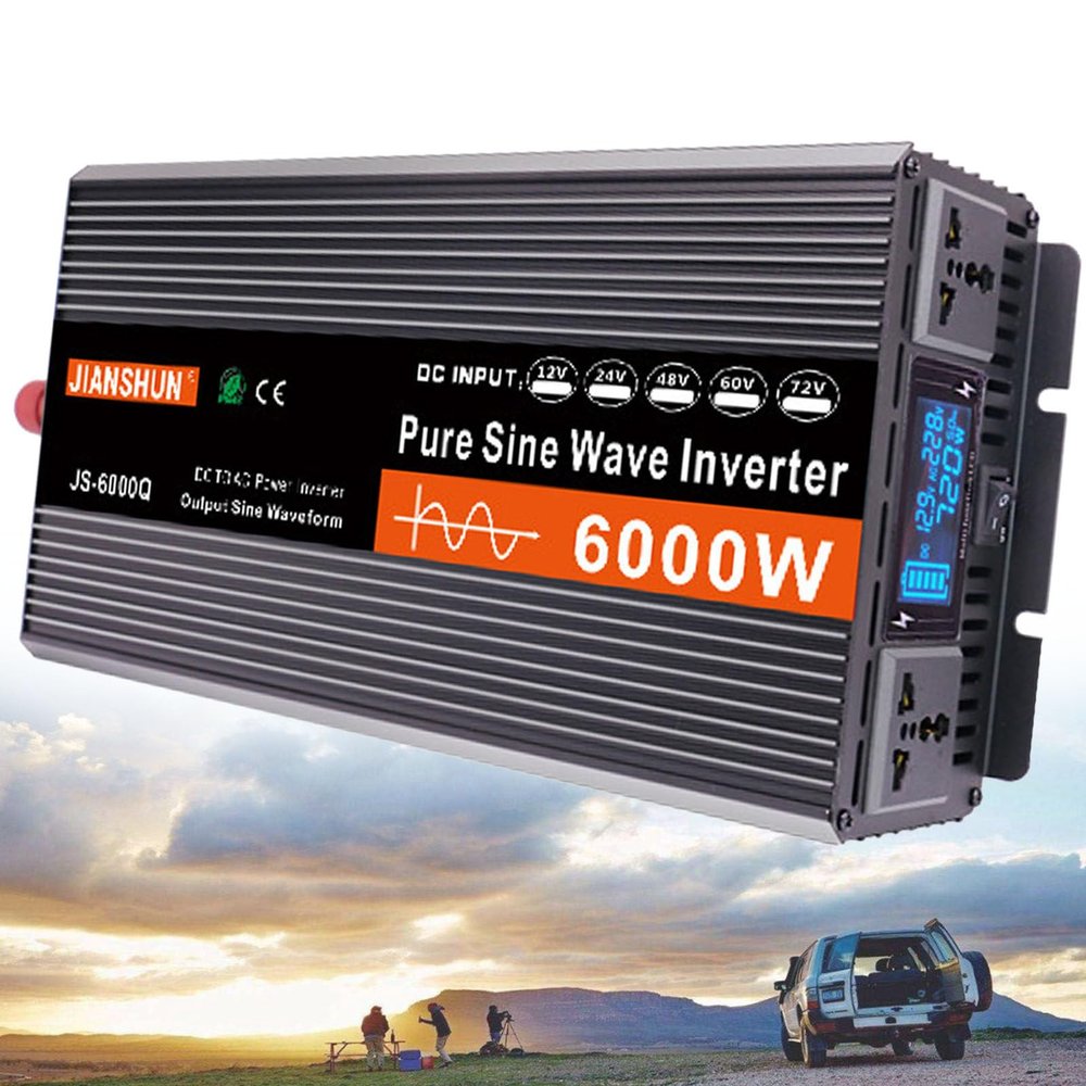 5000W6000W Pure sine Wave Inverter,Power Inverter 12V/24V/48V/60V DC to 220V AC with 2AC Socket,Suitable for Home,RV,Truck,Camping,6000W-60VTO220V