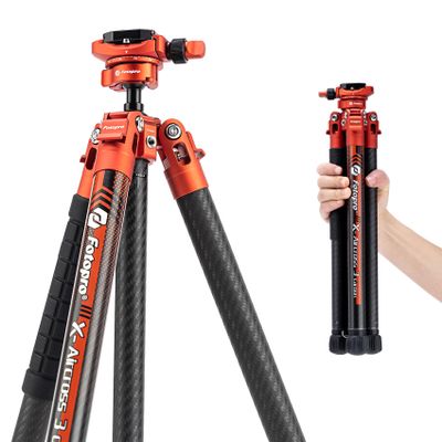 Fotopro Carbon Fiber Tripod 1.7lbs Ultralight 62 Inch Portable Compact Travel Tripod for Camera DSLR Load up to 22lbs X-Aircross 3 Lite Orange