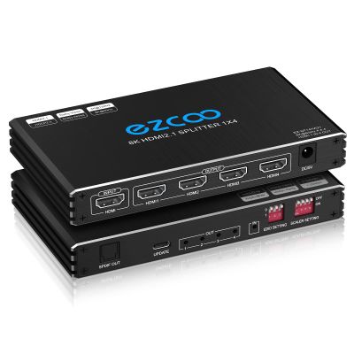HDMI Splitter 1x4 4K 120Hz 4:4:4 HDR 8K 60Hz VRR G/Sync EDID Switch HDCP 2.2,HDCP 2.3 Bypass,Duplicate/Mirror,EDID,Copy,Downscale, HDR for Game PC Xbox PS5 Roku Fire TV
