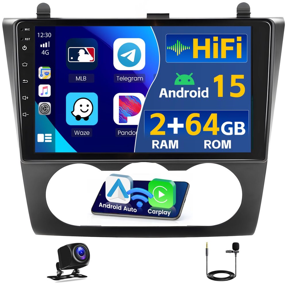 HiFi Android 15 Car Stereo for Nissan Altima 2008-2012 Manual A/C, [2+64G] Hikity 9 Touchscreen Car Radio Wireless CarPlay Android Auto Mirror Link Bluetooth/GPS/5G WiFi EQ/FM Radio Backup Cam Mic