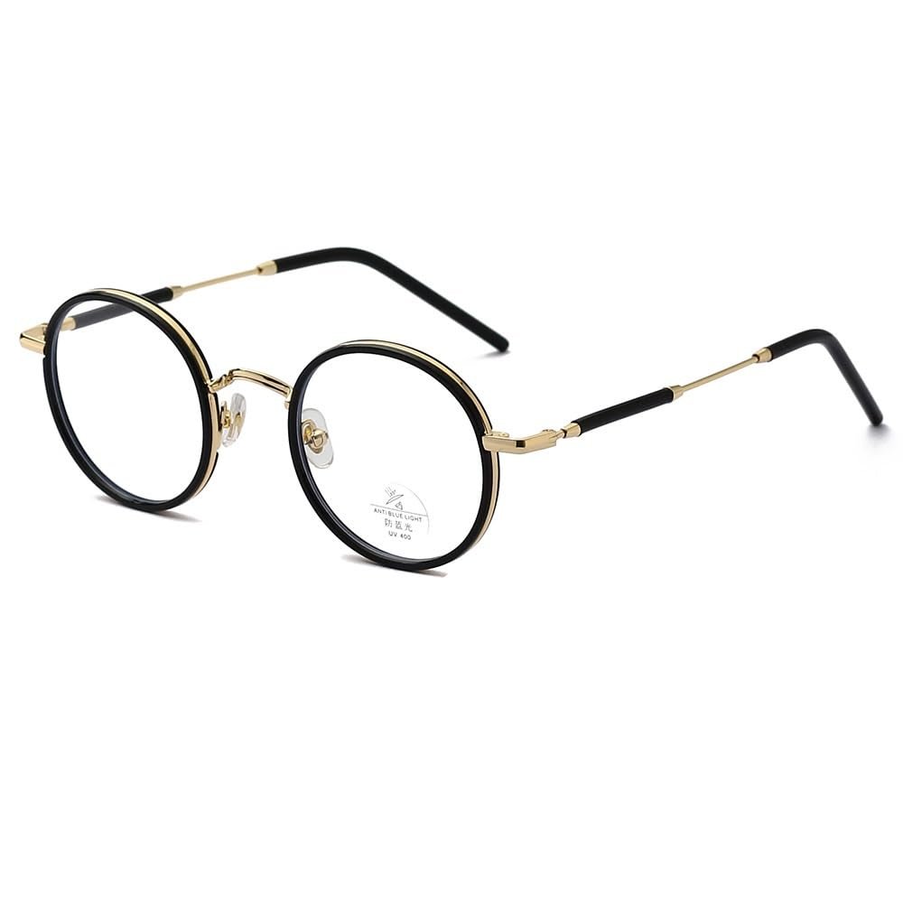 VENOAL Retro Round Reading Glasses Women Men, Blue Light Blocking Computer Flat Glasses, TR90 Anti Eye Strain/Glare Readers (Color : Black-Gold, Size : +300)