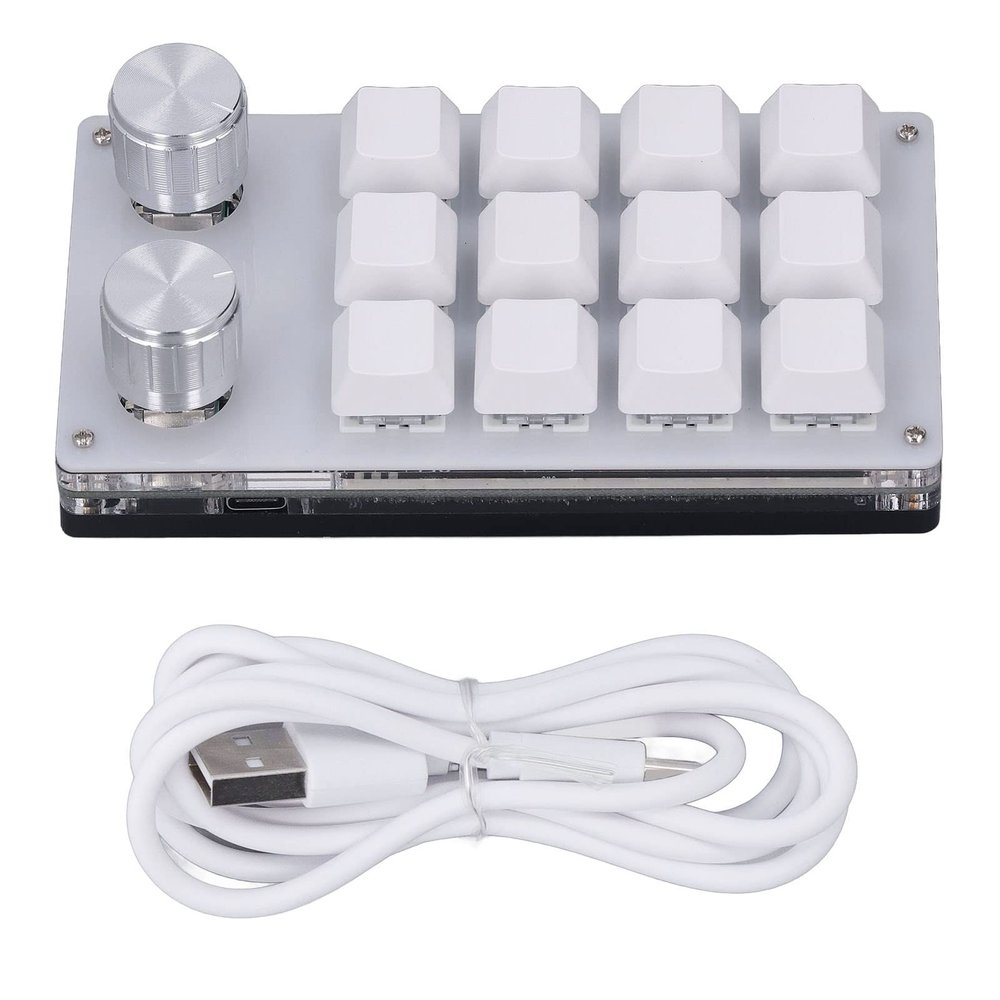 WOOXGEHM 12 Key Mini Keypad, Compact Portable Mini USB Keypad with 2 Knob, Multifunctional Shortcut Programmable Keyboard for Office, Game, Music, Media, Industrial Control
