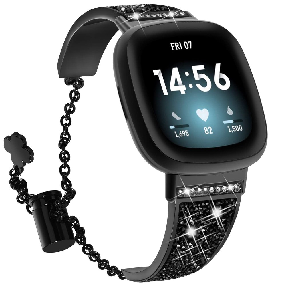 NewWays Compatible with Fitbit Versa 3/ Fitbit Versa 4 Band for Women, Crystal Bling Jewllery Bangle Compatible for Fitbit Versa 3 4 Sense Sense 2, with Stopper Toggle Closure, Black