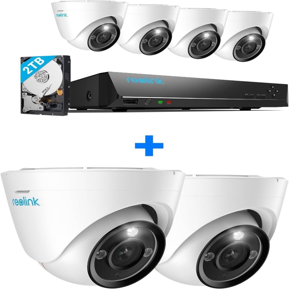 REOLINK 12MP IP Security Camera System RLK8-1200D4-A Bundle, 6pcs 12MP Security Cameras H.265 Wired, Two-Way Talk, Color Night Vision, Person Vehicle Pet Detection, 2TB HDD 8CH NVR