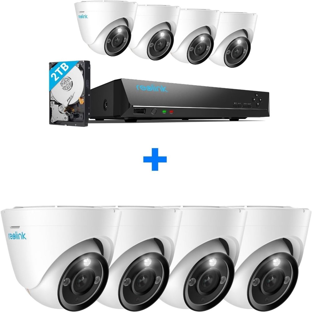 REOLINK 12MP Business Security Camera System RLK8-1200D4-A Bundle, 8pcs 12MP IP Camera Wired H.265, Two-Way Talk, Color Night Vision, Person Vehicle Pet Detection, 2TB HDD 8CH NVR