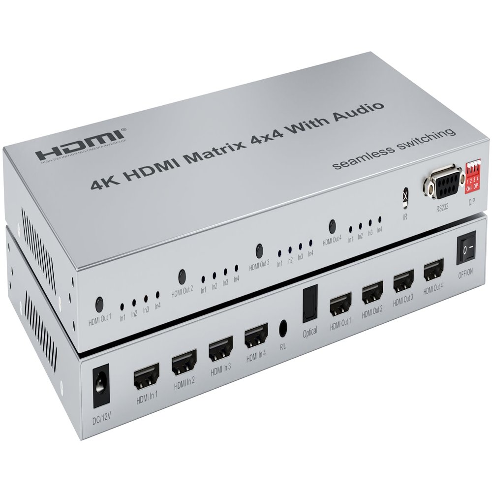 4K HDMI Matrix 4x4 with Audio (Seamless Switching),4K 30Hz HDMI Matrix Audio Separation Output for Set-top Box Computer Display Device Projector for PC PS3/4 HDTV
