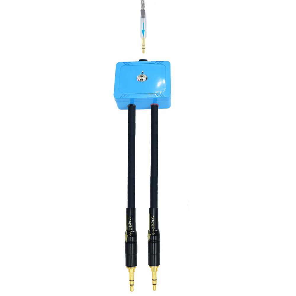 2ft Sound Channel swicher 1/8" aux Input 3.5mm Female to 2X 3.5 Output Switch Selector 2 in 1 Out R/L Stereo Audio 1 in 2 Out Stereo Audio Splitter with Phone pc Player