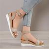 HINDOLA Women's Wedge Sandals Summer Comfort Espadrille Wedge Platform Shoes Ankle Buckle Open Toe Flatform Sandals view 4