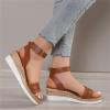 HINDOLA Women's Wedge Sandals Summer Comfort Espadrille Wedge Platform Shoes Ankle Buckle Open Toe Flatform Sandals view 2