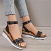 HINDOLA Women's Wedge Sandals Summer Comfort Espadrille Wedge Platform Shoes Ankle Buckle Open Toe Flatform Sandals view 3