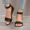 HINDOLA Women's Wedge Sandals Summer Comfort Espadrille Wedge Platform Shoes Ankle Buckle Open Toe Flatform Sandals view 4