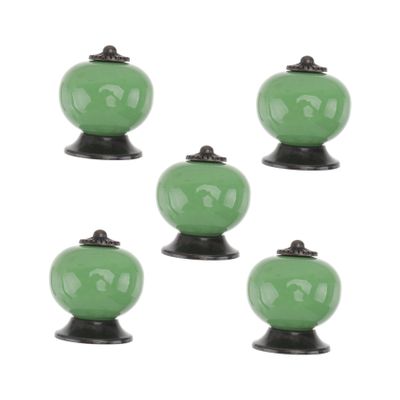 DOITOOL 5pcs Drawer Pulls Cupboard Handles Ceramic Drawer Pulls Ceramic Cupboard Knobs Pull Knob Round Door Knob Green European Style for Cabinets Pull Handle