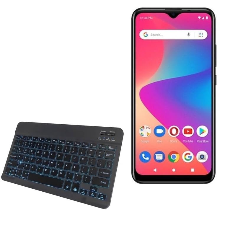 BoxWave Keyboard Compatible with BLU S91 - SlimKeys Bluetooth Keyboard - with Backlight, Portable Slim LED 7 Colors - Jet Black