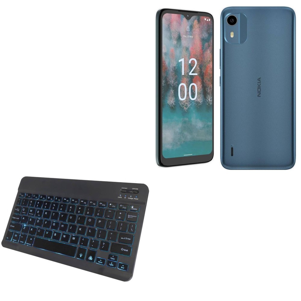 BoxWave Keyboard Compatible with Nokia C12 - SlimKeys Bluetooth Keyboard - with Backlight, Portable Slim LED 7 Colors - Jet Black
