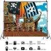 AOFOTO 12x10ft Cartoon Pirate Themed Backdrop for Photography Wooden Rudder Stakes Wood Floor Pirate Flag Ladder Ship Photography Background Halloween Boy Birthday Party Baby Shower Photo Booth Prop view 3
